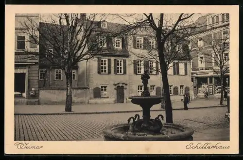AK Weimar, Schillerhaus mit Brunnen