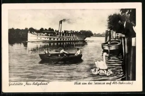 AK Berlin-Alt-Rahnsdorf, Gaststätte Neu-Helgoland, Blick von der Terrasse auf den Ort