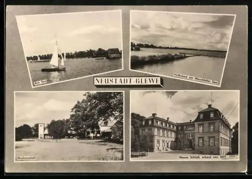 AK Neustadt-Glewe, Volksbad am Neustädter See, Badeanstalt, Neues Schloss erbaut von 1619-1717