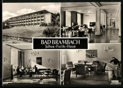 AK Bad Brambach, Julius-Fucik-Haus, Innenansichten Speisesaal und Foyer