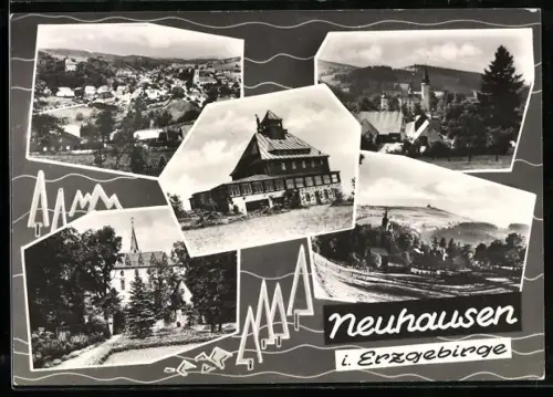 AK Neuhausen i. Erzgebirge, Schloss, Gebäudeansicht, Ortspartie