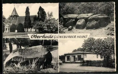 AK Oberhode /Lüneburger Heide, Gemischtwarengeschäft Georg Bisping, Ostenholzer Kirche, Siebensteinhäuser
