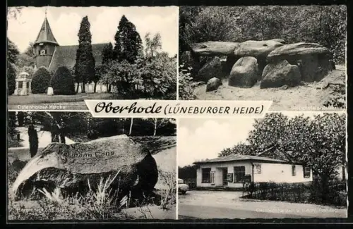 AK Oberhode /Lüneburger Heide, Gemischtwarengeschäft Georg Bisping, Ostenholzer Kirche, Siebensteinhäuser