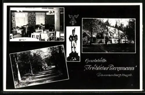 AK Schwarzenberg /Erzgeb., Gaststätte Fröhlicher Bergmann, Innenansicht, Waldpartie