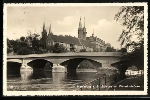 AK Merseburg a. S., Schloss mit Waterloobrücke