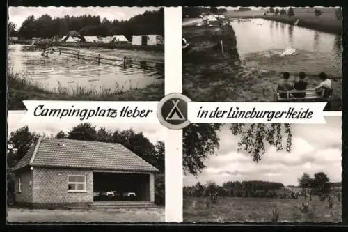 AK Heber /Kr. Soltau, Campingplatz, An der Bundesstrasse 3, Cafe, Teich, Ortspartie
