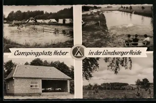 AK Heber /Kr. Soltau, Campingplatz, An der Bundesstrasse 3, Cafe, Teich, Ortspartie