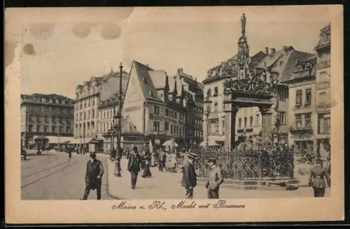 AK Mainz a. Rh., Markt mit Brunnen