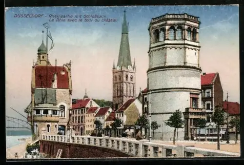 AK Düsseldorf, Rheinpartie mit Schlossturm