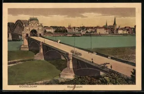AK Düsseldorf, Rheinansicht mit Brücke