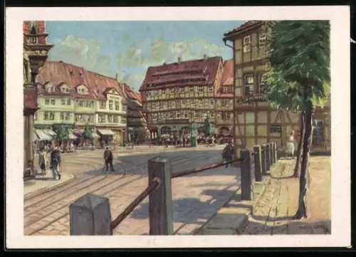 Künstler-AK Halberstadt, Der Fischmarkt