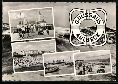 AK Ahlbeck, Seebrücke, Strand, Strandpromenade