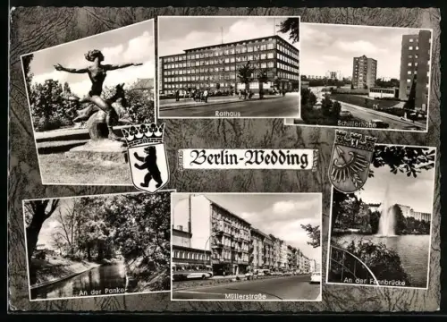 AK Berlin-Wedding, Rathaus, Schillerhöhe, Müllerstrasse, An der Panke, Wappen