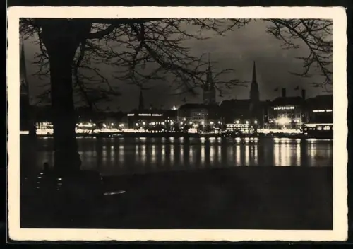 AK Hamburg, Binnenalster bei Nacht