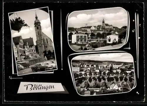 AK Böblingen, Kirche, Ortsansicht mit See