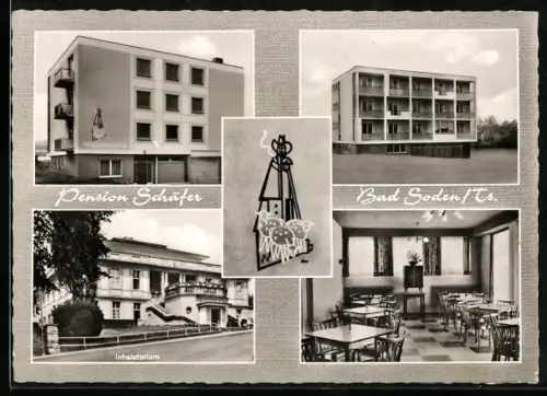 AK Bad Soden /Ts., Pension Schäfer, Bes. A. u. T. Schäfer, Inhalatorium, Speiseraum