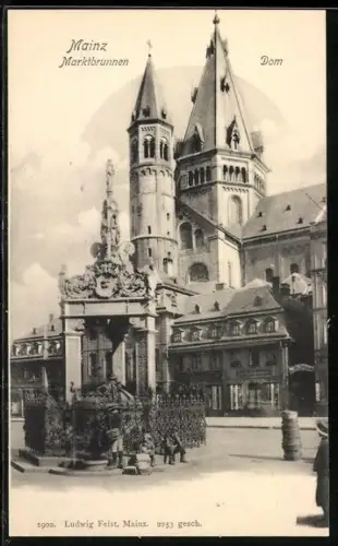 AK Mainz, Marktbrunnen u. Dom