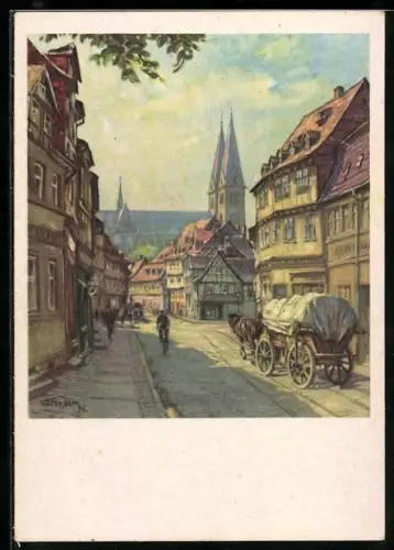 Künstler-AK Alt-Halberstadt, Blick in die Gröperstrasse