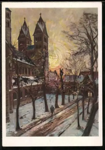 Künstler-AK Halberstadt, Abendstimmung an der Liebfrauenkirche
