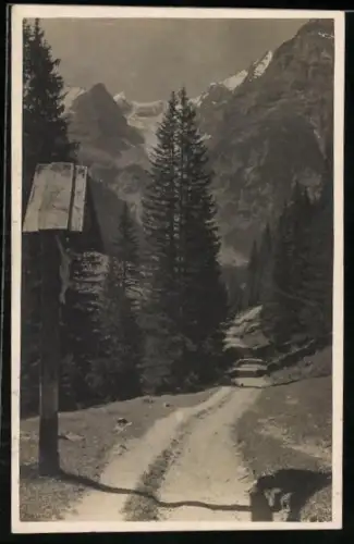 AK Trafoy, Flurkreuz mit Bergpanorama