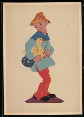 AK Hans im Glück mit der Gans unter dem Arm