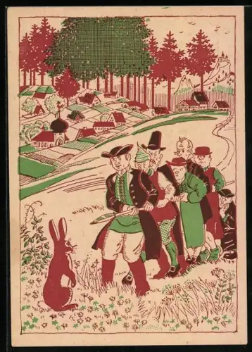AK Die sieben Schwaben stehen dem Hasen gegenüber