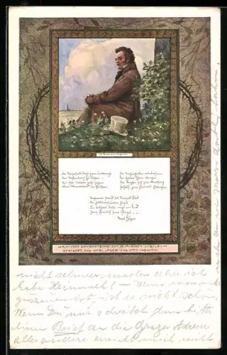 AK Schubert auf einer Wiese sitzend, 50. jähriges Jubiläum des Wiener Schubertbundes