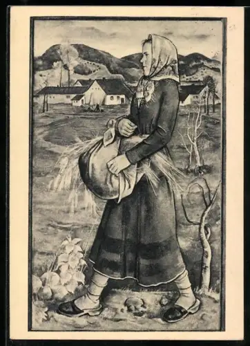 AK Bauernmädchen auf dem Feld