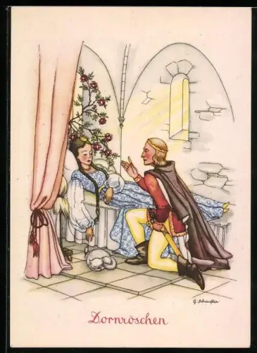 Künstler-AK Der Prinz mit dem schlafenden Dornröschen