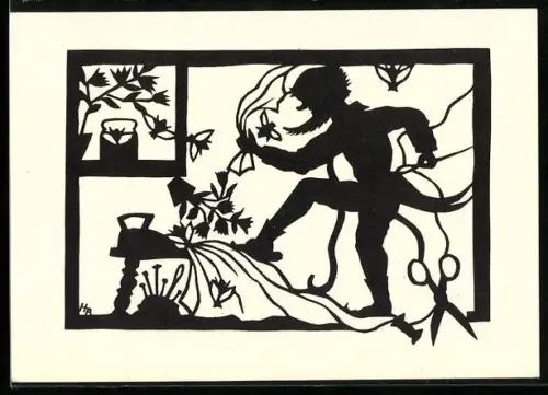 Künstler-AK Das tapfere Schneiderlein kämpf gegen die Fliegen