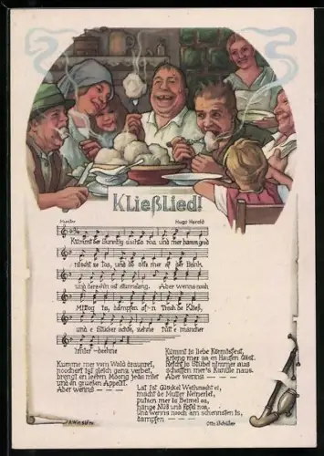 Künstler-AK Liedtext und Musiknoten Kliesslied von Hugo Herald