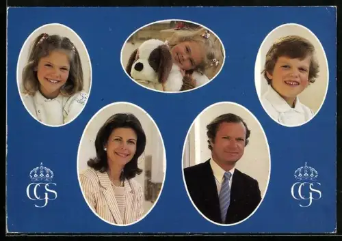 AK König Carl XVI Gustaf und Königin Silvia von Schweden mit ihren Kindern Victoria, Madeleine und Carl Philip