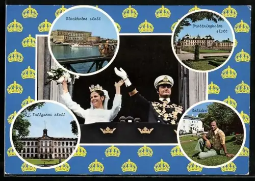AK Stockholm, Das Königspaar auf einem Balkon, Schloss Stockholm, Schloss Drottningsholms