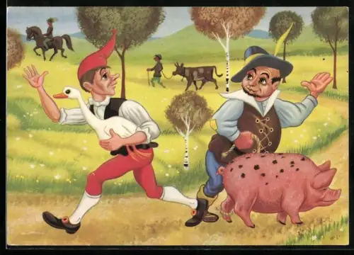 Künstler-AK Hans im Glückmit der Gans