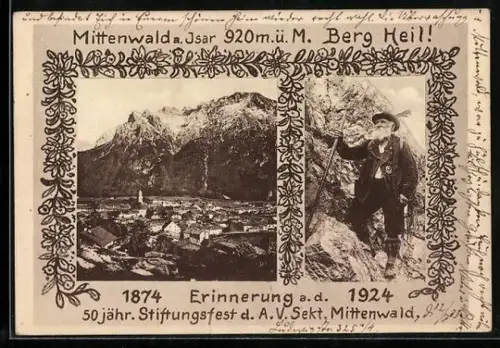 AK Mittenwald a. Isar, Erinnerung an das 50-jährige Stiftungsfest des A.V. Sektion Mittenwald, 1924