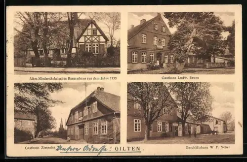 AK Gilten, Gasthaus von Ludw. Bruns, niedersächsisches Bauernhaus von 1733 und Gasthaus Zieseniss