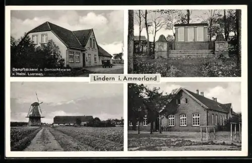 AK Lindern i. Ammerland, Mühle, Dampfbäckerei u. Gemischtwaren v. Heinr. Luerssen, Gedenkstätte