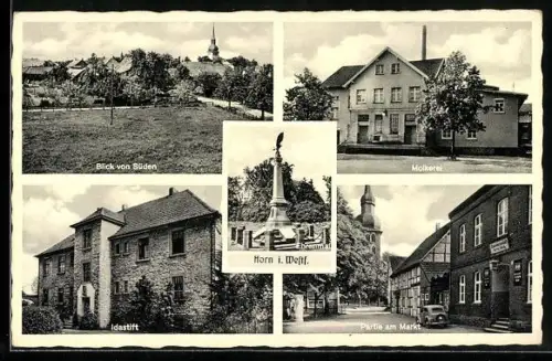 AK Horn i. Westf., Molkerei, Idastift, Strassenpartie am Markt