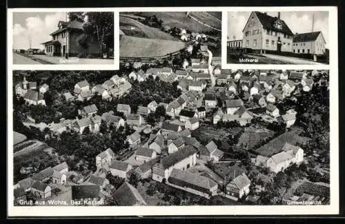 AK Wohra, Gesamtansicht aus der Vogelschau, Bahnhof, Molkerei