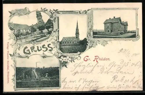 AK Gross Rhüden, Kaliwerk Direktionsgbäude, Kirche, Hotel Rathaus