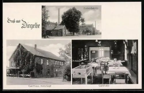 AK Dingelbe, Gasthaus Himstedt mit Innenansicht der Gaststube, Zuckerfabrik
