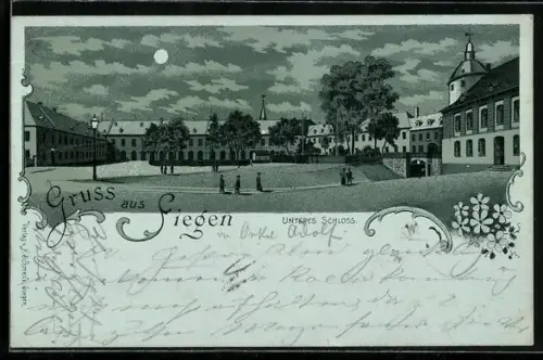 Mondschein-Lithographie Siegen, Partie am Unteren Schloss