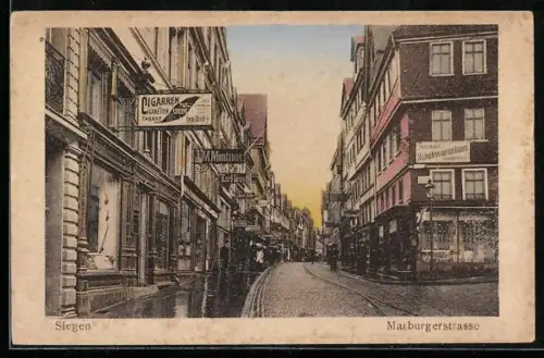 AK Siegen, Partie an der Marburgerstrasse mit Cigarrenladen von Herm. Ulrich jr.