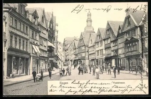 AK Siegen, Partie an der Poststrasse mit Schneidermeisterei A. Friedrich