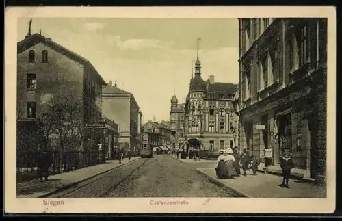AK Siegen, Partie an der Coblenzerstrasse mit Strassenbahn