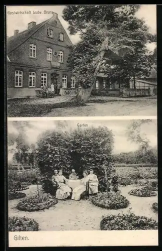AK Gilten, Gastwirtschaft Ludw. Bruns und Partie im Garten