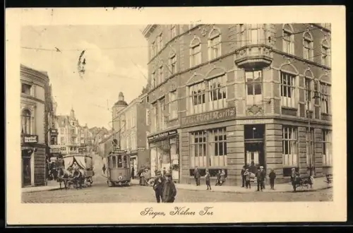 AK Siegen, Hotel Fürst Moritz am Kölner Tor, Inh. Rudolf Mertin, Strassenbahn