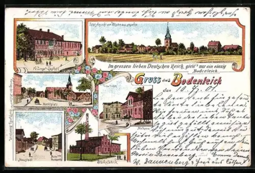 Lithographie Bodenteich, Fr. Lange`s Gasthof, Stärkefabrik, Molkerei