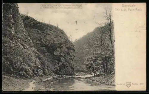 AK Dovedale, Lion Face Rock, Motiv in Farbe im Gegenlicht, Halt gegen das Licht