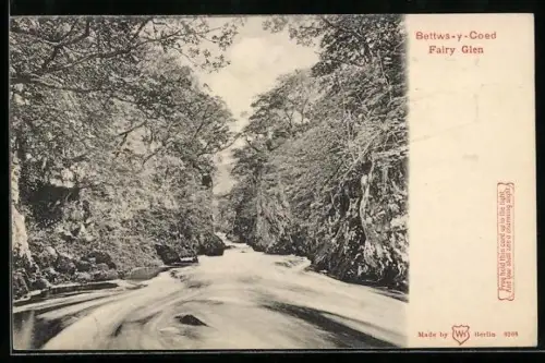 AK Bettws-y-Coed, Fairy Glen, Motiv in Farbe im Gegenlicht, Halt gegen das Licht